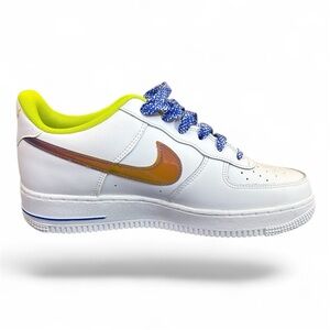 Nike Air Force 1 Low White with Iridescent Swoosh & Neon Lime Lining 🆕 w/o box